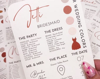 Bridesmaids Info Proposal Card Printed, Bridal Party Info Card, Modern Minimalist, Infographic, Groomsman Information, Card, Engaged,Wedding