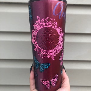 Butterfly & Floral - Personalize - Sbux Reusable Venti Cold Cup - Christmas - Birthday - Gift - Mother&#39;s Day - Minimalist Design -Bridesmaid