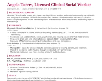 Paquete de plantillas de currículum para trabajador social / Currículum, carta de presentación y referencias para gestor de casos LCSW (Word/PDF)