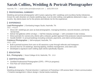 Paquete de plantillas de currículum para fotógrafos / Currículum, carta de presentación y referencias para fotografía, Word + PDF