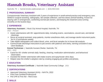 Paquete de plantillas de currículum para asistente veterinario / Currículum, carta de presentación y referencias para técnico veterinario (Word/PDF)