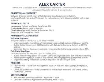 Resume Template Word for Tech Workers | Software Engineer CV, ATS-Friendly + Cover Letter, IT Developer Jobs