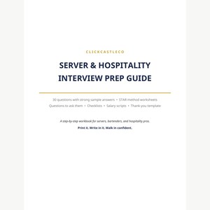 Leitfaden zur Vorbereitung auf Vorstellungsgespräche im Servicebereich | 30 Fragen für Vorstellungsgespräche im Gastgewerbe mit Musterantworten | Arbeitsbuch (PDF)