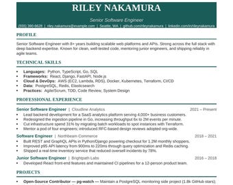 Paquete de plantillas de currículum para desarrolladores de software / Currículum de ingeniero técnico con carta de presentación y referencias (Word/PDF)