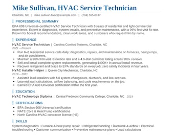 Paquete de plantillas de currículum para técnico de HVAC / Currículum para fontanero de HVAC, carta de presentación y referencias, Word + PDF