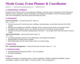 Paquete de plantillas de currículum para organizadores de eventos / Currículum, carta de presentación y referencias para coordinadores de bodas (Word y PDF)