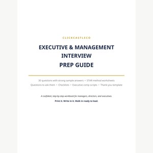 Guía de preparación para entrevistas ejecutivas / 30 preguntas de entrevista con ejemplos de respuestas / Cuaderno de trabajo de liderazgo en PDF