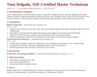 Auto Mechanic Resume Template Bundle | ASE Technician Resume, Cover Letter & References, Word + PDF