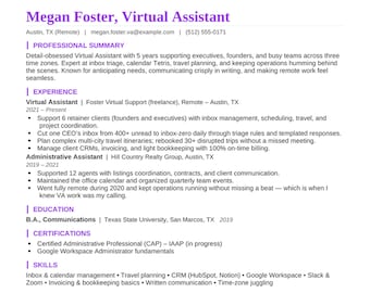 Virtual Assistant Resume Template Bundle | VA Resume, Cover Letter & References, Word + PDF