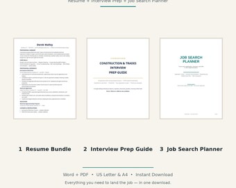 Construction Get Hired Kit | Resume Bundle, Interview Guide & Job Search Planner