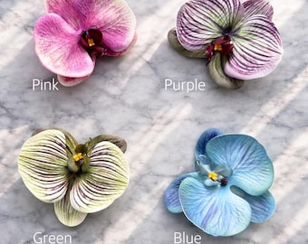 Handmade Orchid Clip Brooch – Realistic Flower for Hair or Gift Wrapping | Dual Use Floral Accessory, Wedding & Decor Gift for Her, 꽃