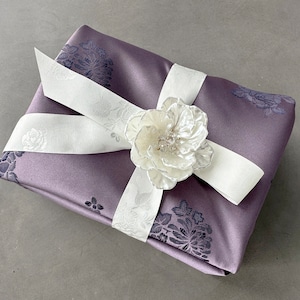 Floral Gray Purple- Premium Fabric Gift Wrap, Ecofriendly Wrapping, Reusable cloth gift wrap, Gift packaging,Sustainable,Handmade,Zero-Waste