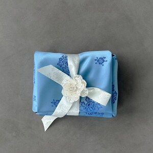Floral Baby Blue- Korean Premium Fabric Gift Wrap, Ecofriendly Wrapping, Reusable cloth gift wrap made in Korea, Gift packaging, 답례품