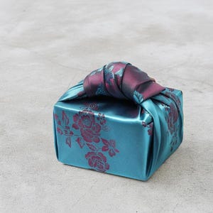 Luxury Reversible Satin Korean Bojagi -Teal Blue&Rose, Korean Gift Wrap, Bojagi, Wedding Gift Wrap, Fabric Gift Wrapper, Party Favors, 답례품