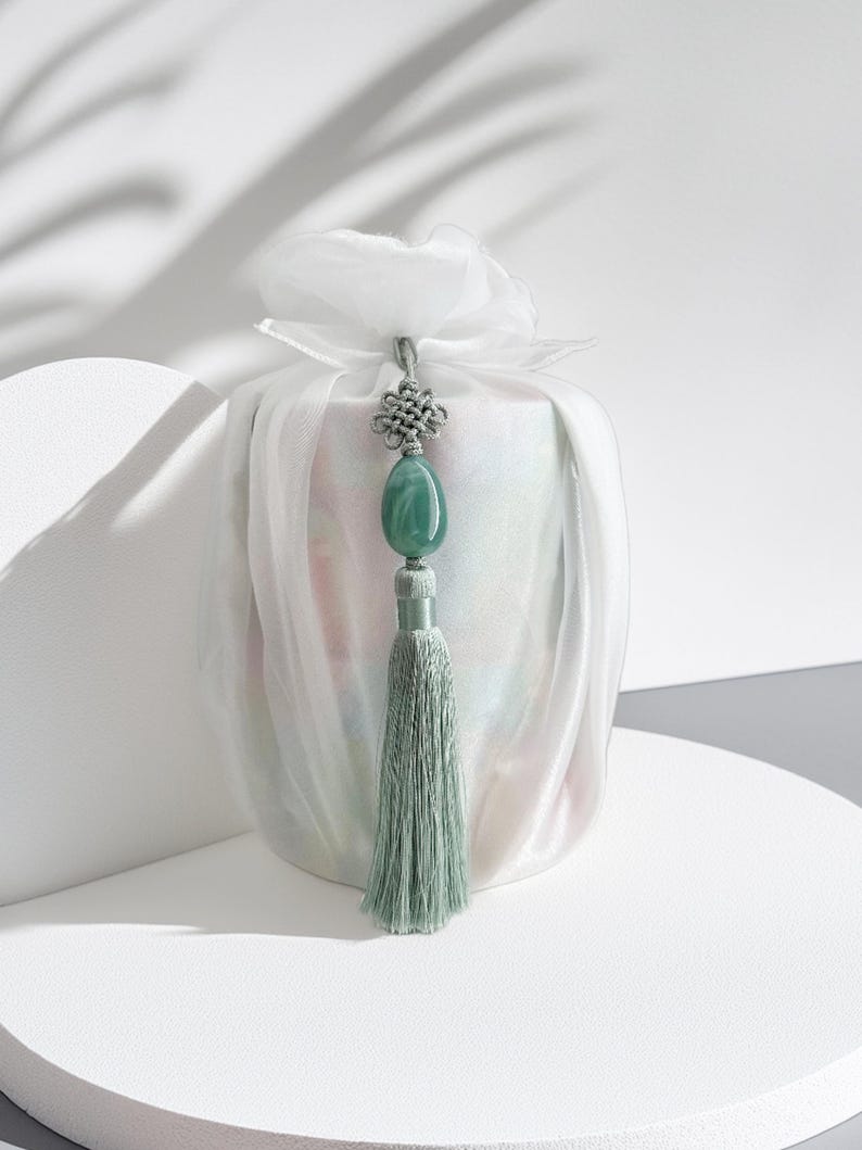Korean Traditional Gemstone Norigae Tassel, Bojagi Gift Accessory, Modern Norigae Charm, Wedding Favor Wrap, Norigae charm, Jade tassel, 첫돌 image 8