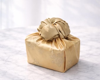 Floral Gold Bojagi: Korean Fabric Gift Wrap, Reusable Wrapping Cloth