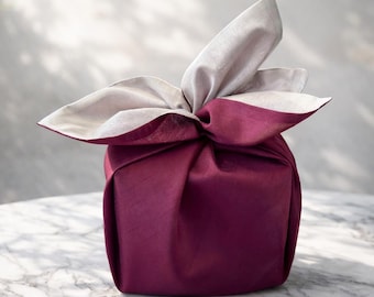 Burgundy & Ivory Reversible Bojagi Wrapping Cloth – Korean Style Gift Wrap Fabric | Elegant Reusable | Eco Friendly Present Wrap