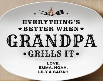 Personalized Grandpa Custom Platter Grandpas Grilling Plate BBQ Serving Tray Grill Master Fathersday Gift from Grandkids Bday Xmas AA-26-265
