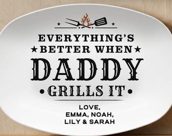 Custom Dad Grill Platter Daddy's Grilling Plate Personalized BBQ Serving Tray Master Grill Fathersday Gift from Kids Bday Xmas IdeaAA-26-252