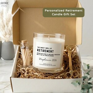 Set de regalo personalizado de vela para la jubilación. Aroma a vela. Regalo ideal para amigos jubilados, jefes, compañeros de trabajo y empleados que se marchan. AA-26-122