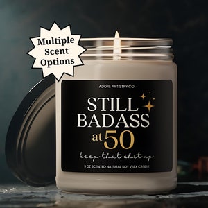 Funny Happy 50th Birthday Gift for Women Still Badass at 50 Milestone Candle Mom Sister BFF Friend Turning 50 Years Old Bday Present for Her