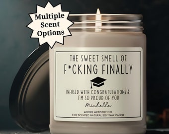 F*cking Finally Congratulations Masters Graduation Gift Proud of You Funny Candle College or High School  Personalized Grad Party Present