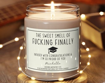 Fucking Finally Congratulations Masters Graduation Gift Proud of You Funny Candle College or High School  Personalized Grad Party Present