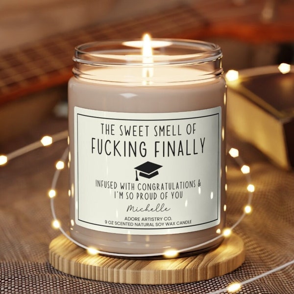 Fucking Finally Congratulations Masters Graduation Gift Proud of You Funny Candle College or High School  Personalized Grad Party Present