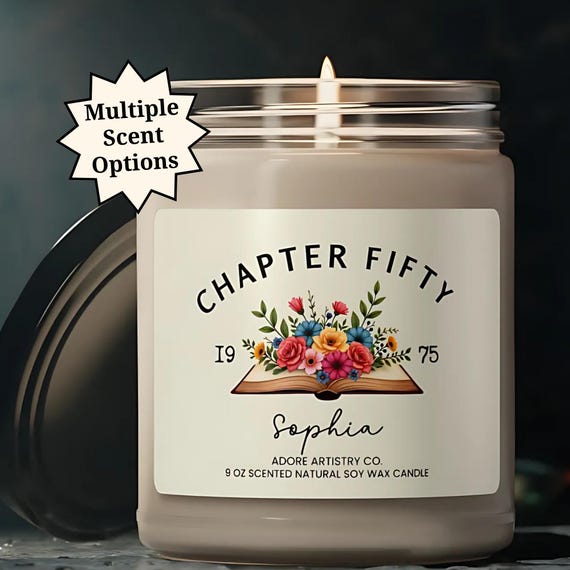 50th Birthday Gift Ideas for Woman Chapter 50 50th Birthday Candle Gift Mom Sister Wife Friend Turning 50 Years Old 50th Bday Gift for Her
