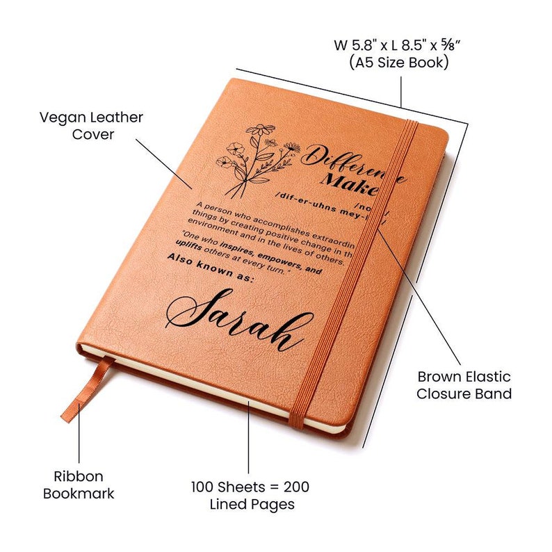 Personalized Difference Maker Gift Leather Journal Mentor Appreciation Mom Teacher Boss Thank You Coworker Friend Leaving Leader Coach Gifts image 2