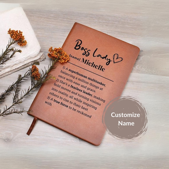 Personalized Boss Lady Gift Journal Leather Notebook Female Boss Day Christmas Thank You Gift for Her Appreciation Office Manager Xmas Ideas