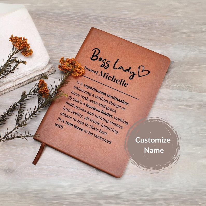 Personalized Boss Lady Gift Journal Leather Notebook Female Boss Day Christmas Thank You Gift for Her Appreciation Office Manager Xmas Ideas image 1