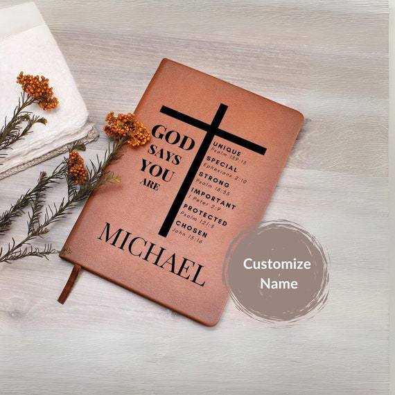 Personalized Prayer Journal Christian Gift Men Women God Says You Are Positive Affirmations Leather Notebook Grad Party Christmas Birthday