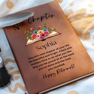 New Chapter Gift Retirement Journal Leather Name Notebook Happy Retirement Gift Idea Coworker Boss Leaving Mom Friend Retiree Gift for Women image 6