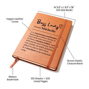 Personalized Boss Lady Gift Journal Leather Notebook Female Boss Day Christmas Thank You Gift for Her Appreciation Office Manager Xmas Ideas image 2