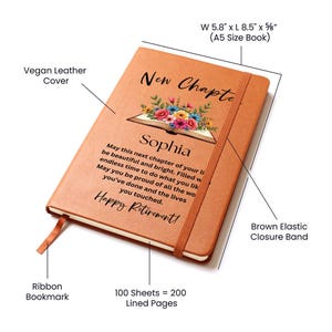New Chapter Gift Retirement Journal Leather Name Notebook Happy Retirement Gift Idea Coworker Boss Leaving Mom Friend Retiree Gift for Women image 2