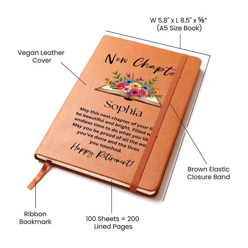 New Chapter Gift Retirement Journal Leather Name Notebook Happy Retirement Gift Idea Coworker Boss Leaving Mom Friend Retiree Gift for Women image 2