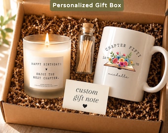 50th Birthday Gift Box Next Chapter Candle & Mug Gift Set Woman Turning 50 Years Old 50th Bday Gift Her Fiftieth Birthday Presents AA-26-289