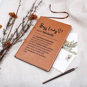 Personalized Boss Lady Gift Journal Leather Notebook Female Boss Day Christmas Thank You Gift for Her Appreciation Office Manager Xmas Ideas image 6