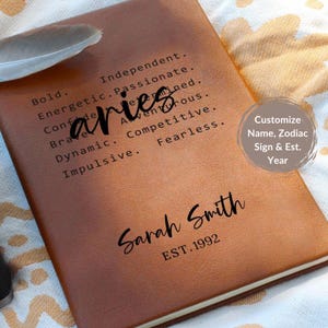 Personalized Zodiac Journal Zodiac Sign Leather Notebook Custom Zodiac Gifts for Women Men Astrology Planner Horoscope Journal Bday Xmas
