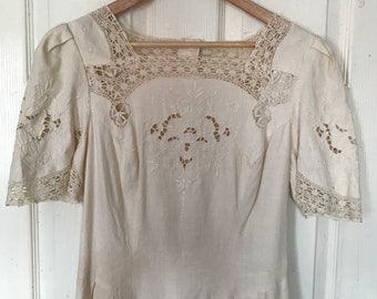 Rare Nancy Johnson Vintage 80's broderie anglaise cotton blend dress