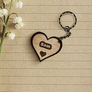 Personalised Keyring, Heart Keyring, Wooden Keyring, Engraved, Keychain