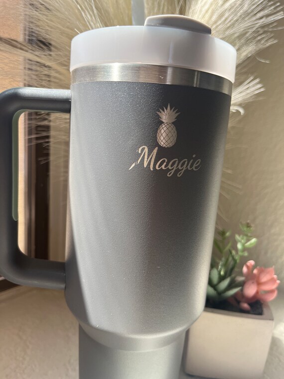 Maggie Name Stanley Sold AS IS Stanley Maggie Stanley Engraved Grey Color  40 Oz Stanley Quencher Pineapple Tumbler Engraved Stanley Gift 