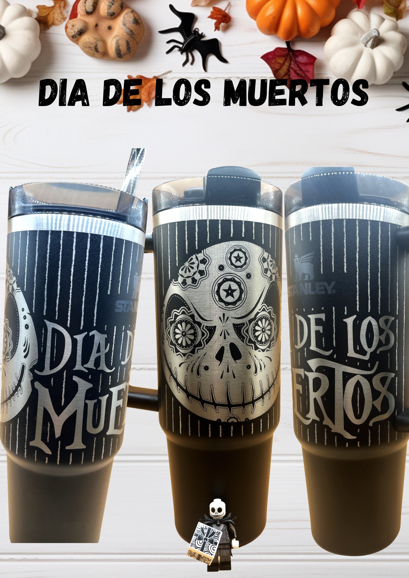 AVITO Sugar Skull Tumbler, Día de Los Muertos Cup, Day of the Dead Gifts,  Día de los Muertos Tumbler (20 oz with Sliding Lid)