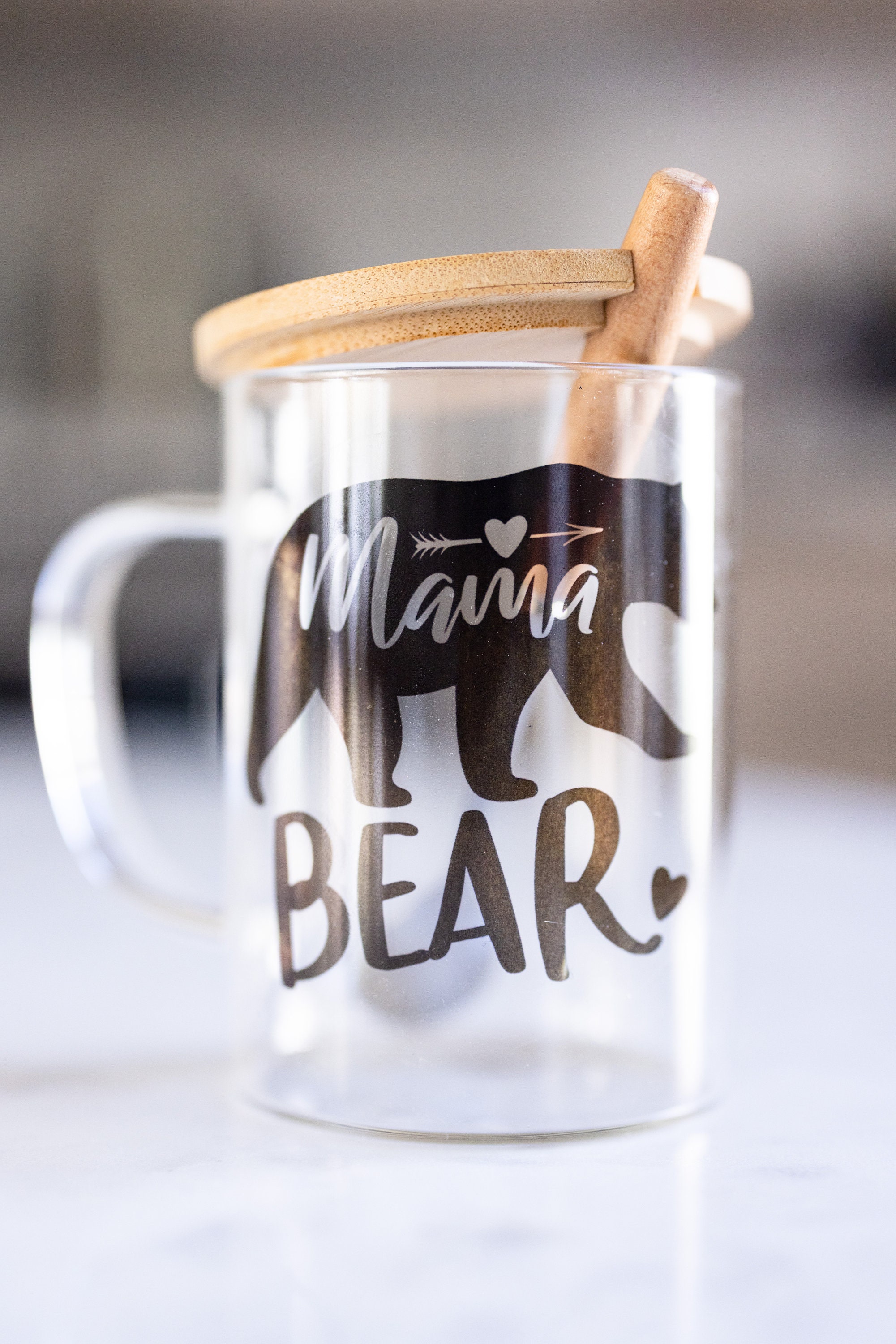 Ultimate SwearBear Glass Handled Coffee Mug W/ Bamboo Lid & Straw