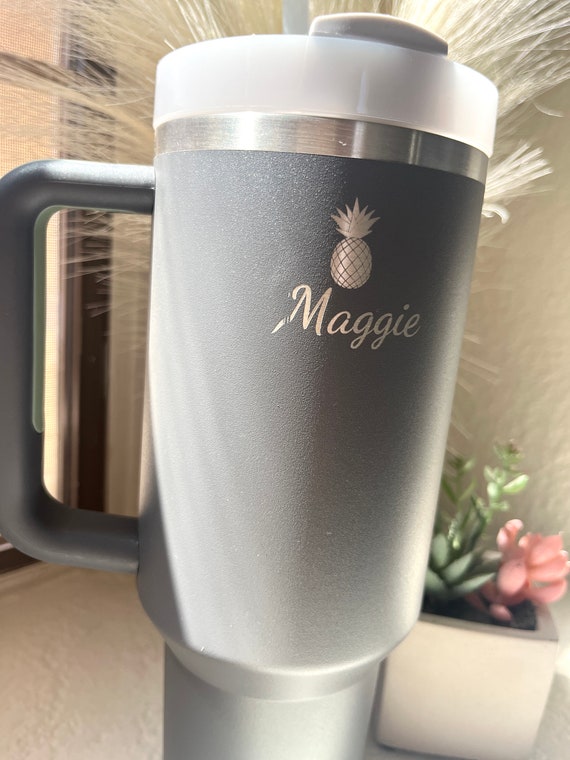 Maggie Name Stanley Sold AS IS Stanley Maggie Stanley Engraved Grey Color  40 Oz Stanley Quencher Pineapple Tumbler Engraved Stanley Gift 