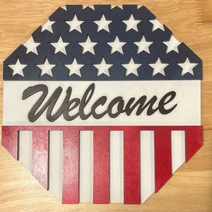 Digital SVG File -Welcome Stars and Stripes Octagon Sign - Glowforge Ready