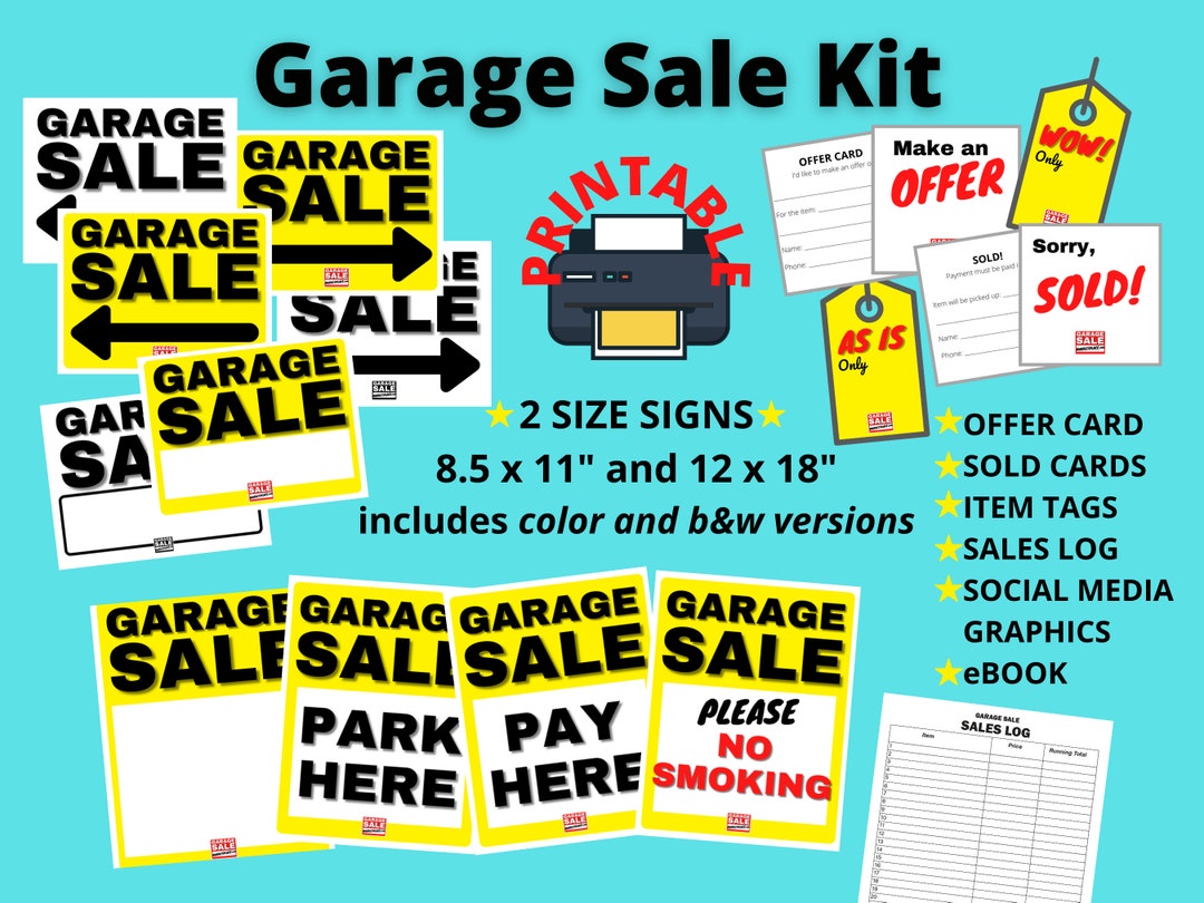 Garage Sale Sign Kit DIY Printable Digital Download With Social Media