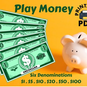 PLAY MONEY | Printable PDF Money | Pretend Money | Pretend Shopping | Kids Money | Children Parents Teachers | Digital Download