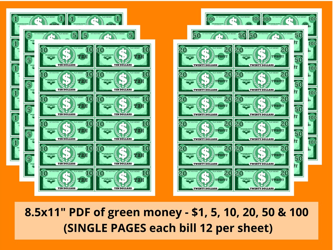 PLAY MONEY Printable PDF Money Pretend Money Pretend Shopping Kids ...